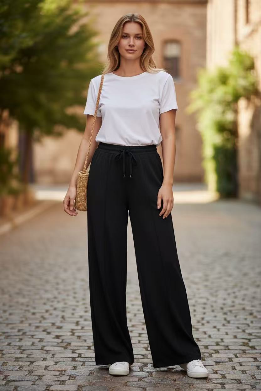 Γυναικεία φαρδιά παντελόνα με κορδόνι – άνετη και κομψή