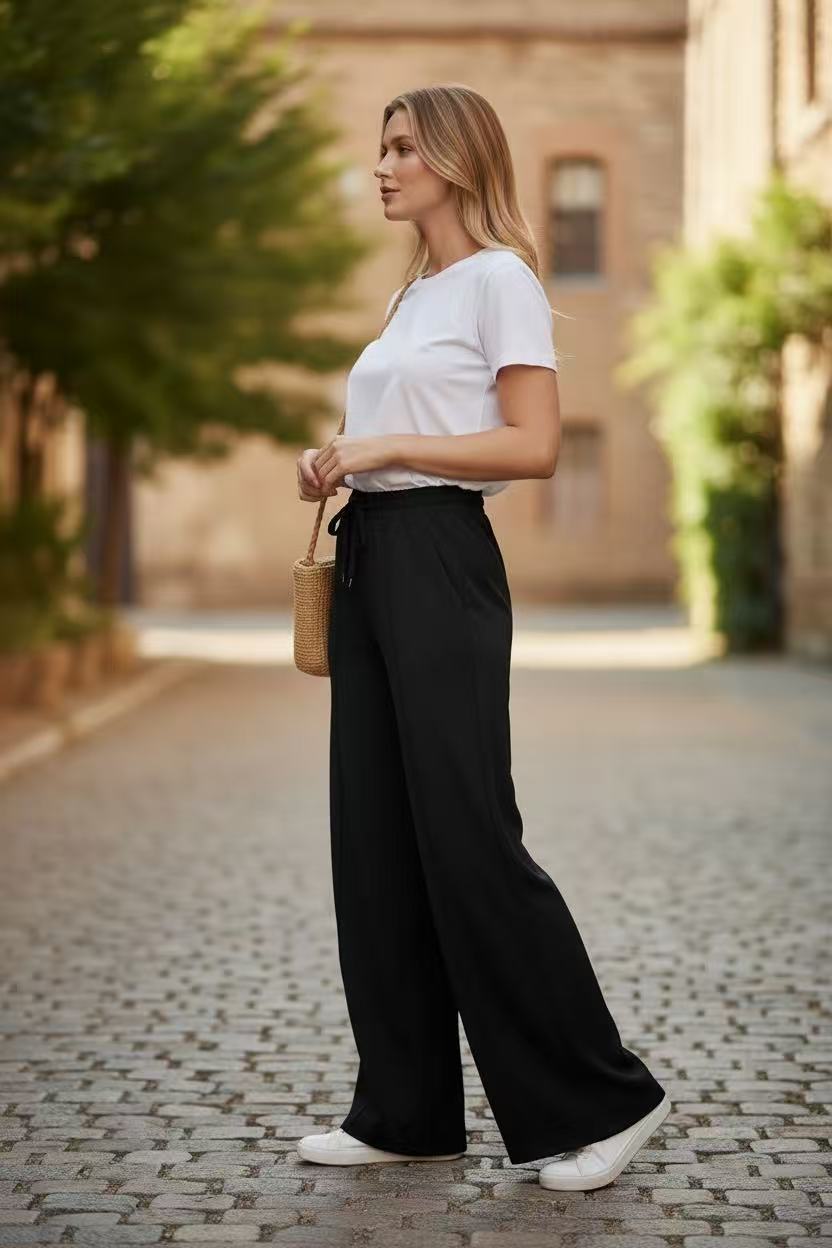 Γυναικεία φαρδιά παντελόνα με κορδόνι – άνετη και κομψή